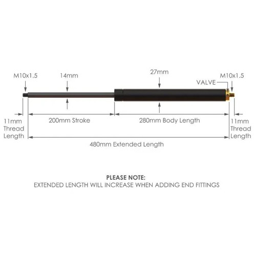 Adjustable gas strut 200 - adjustable,